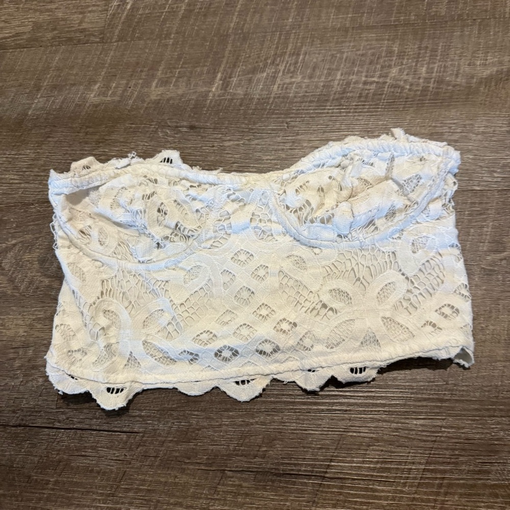 Free People White Lace Adella Corset Strapless Bralette Top